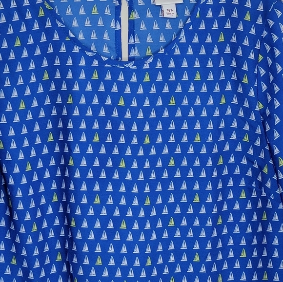 Merona | Blue White Yellow Sailboat Print Long Sleeve Blouse Size Small - Picture 2 of 7